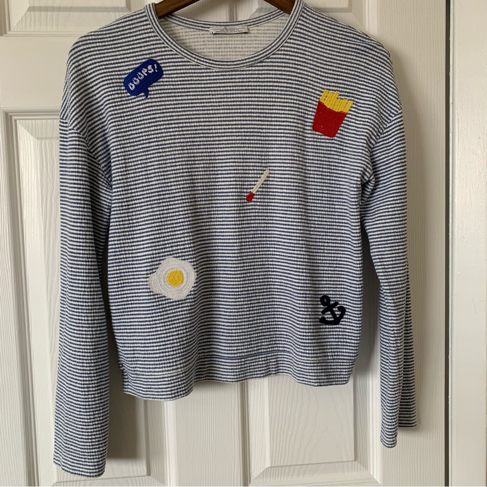 Zara Striped Top with Fun Embroidery - Size S